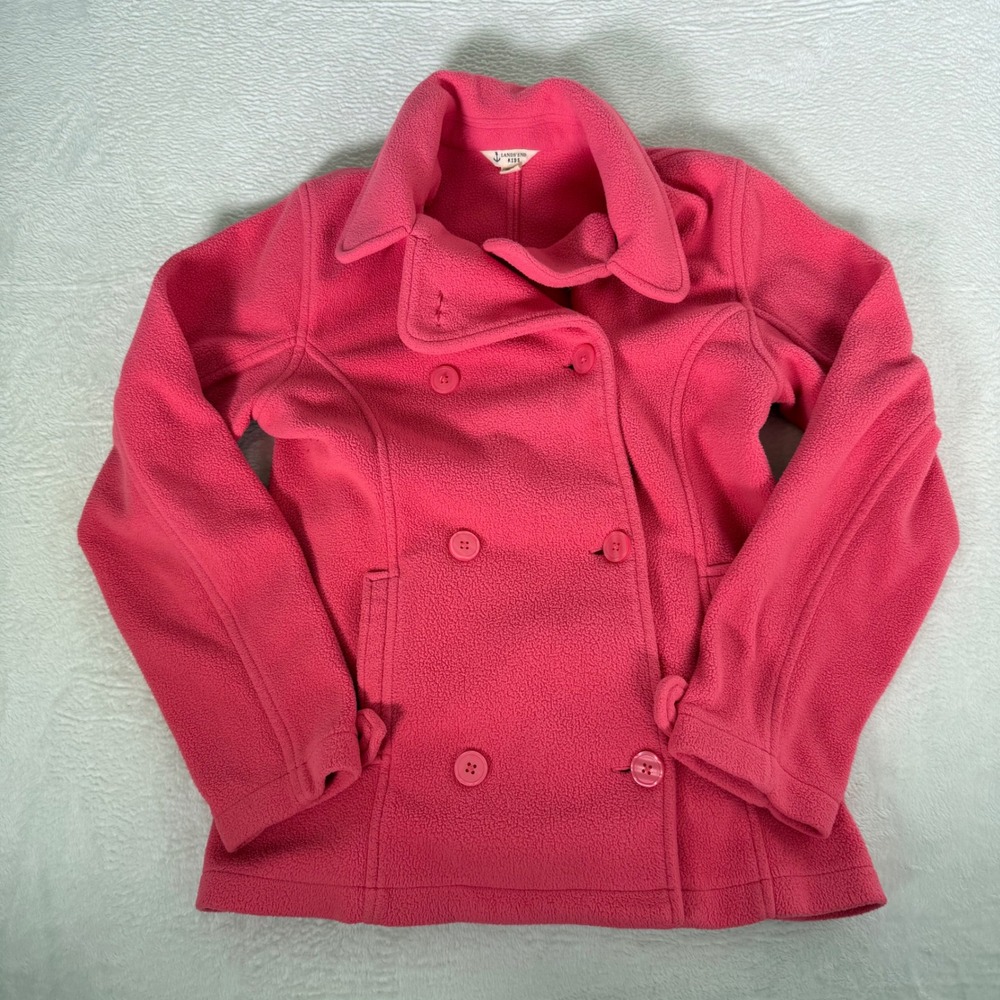 Lands' End Kids Fleece Pea Coat Jacket Pink Double Breasted Girls Large 14-16
